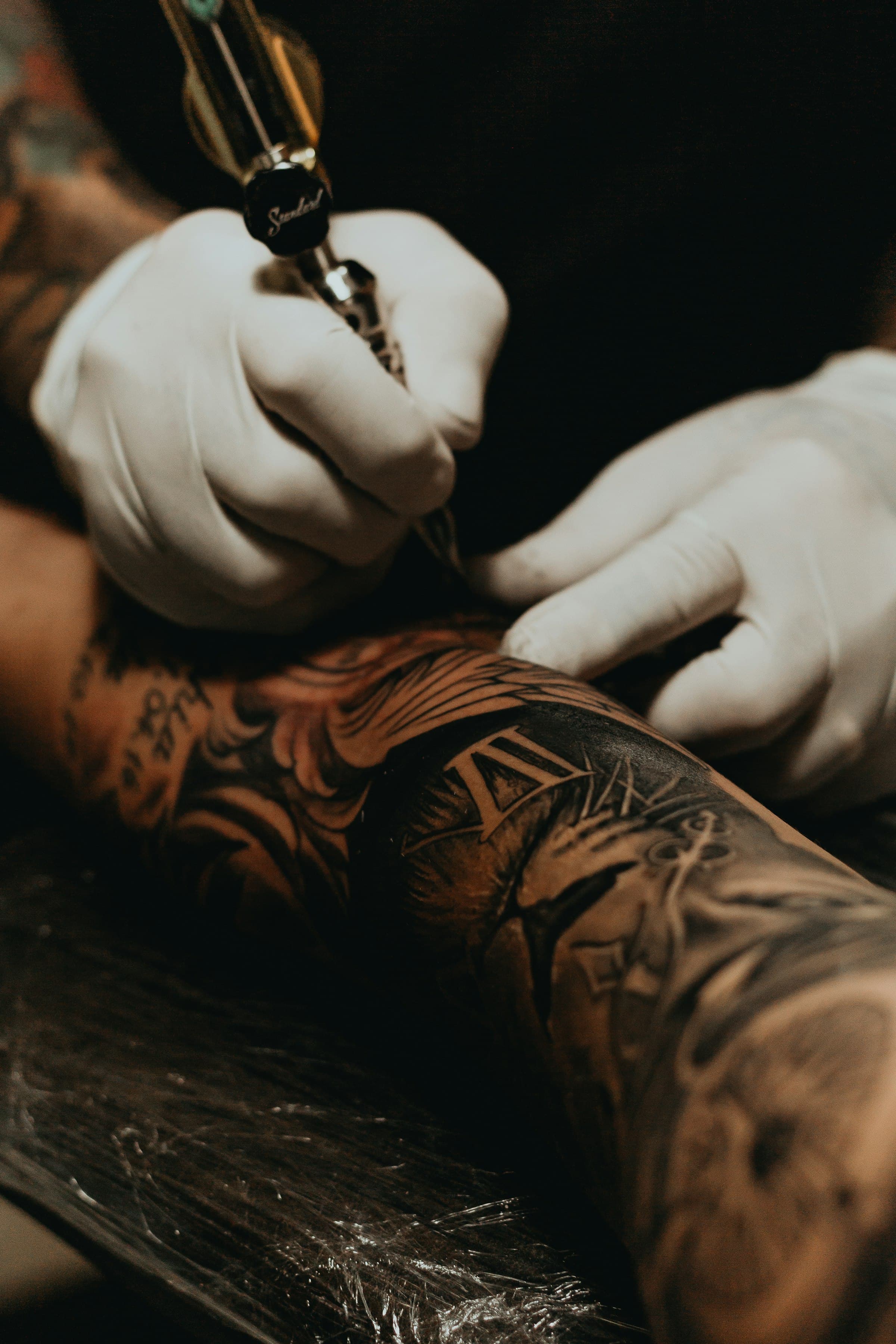 Bold blackwork tattoo detail shot